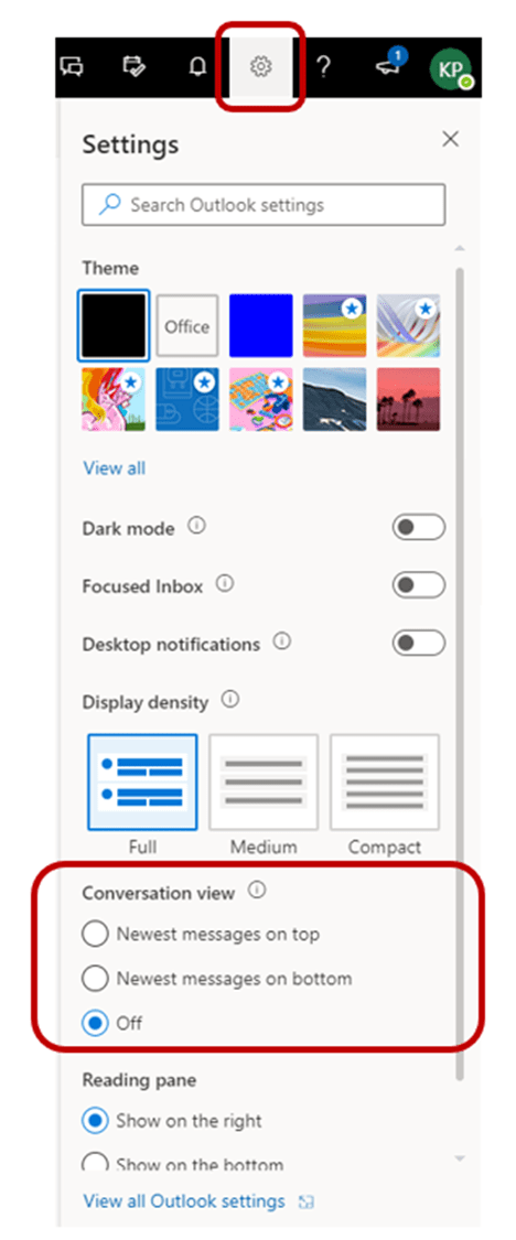 Screenshot of settings menu