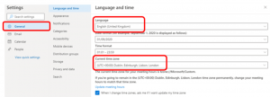Screenshot of language and time settings