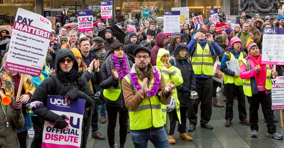 Members of the UCU Union at a strike march