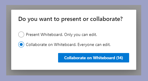 Showing the whiteboard options