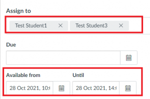 screenshot showing names of two selected students and the different dates and times that have been selected