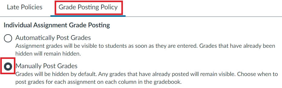 screenshot showing grade posting policy tab