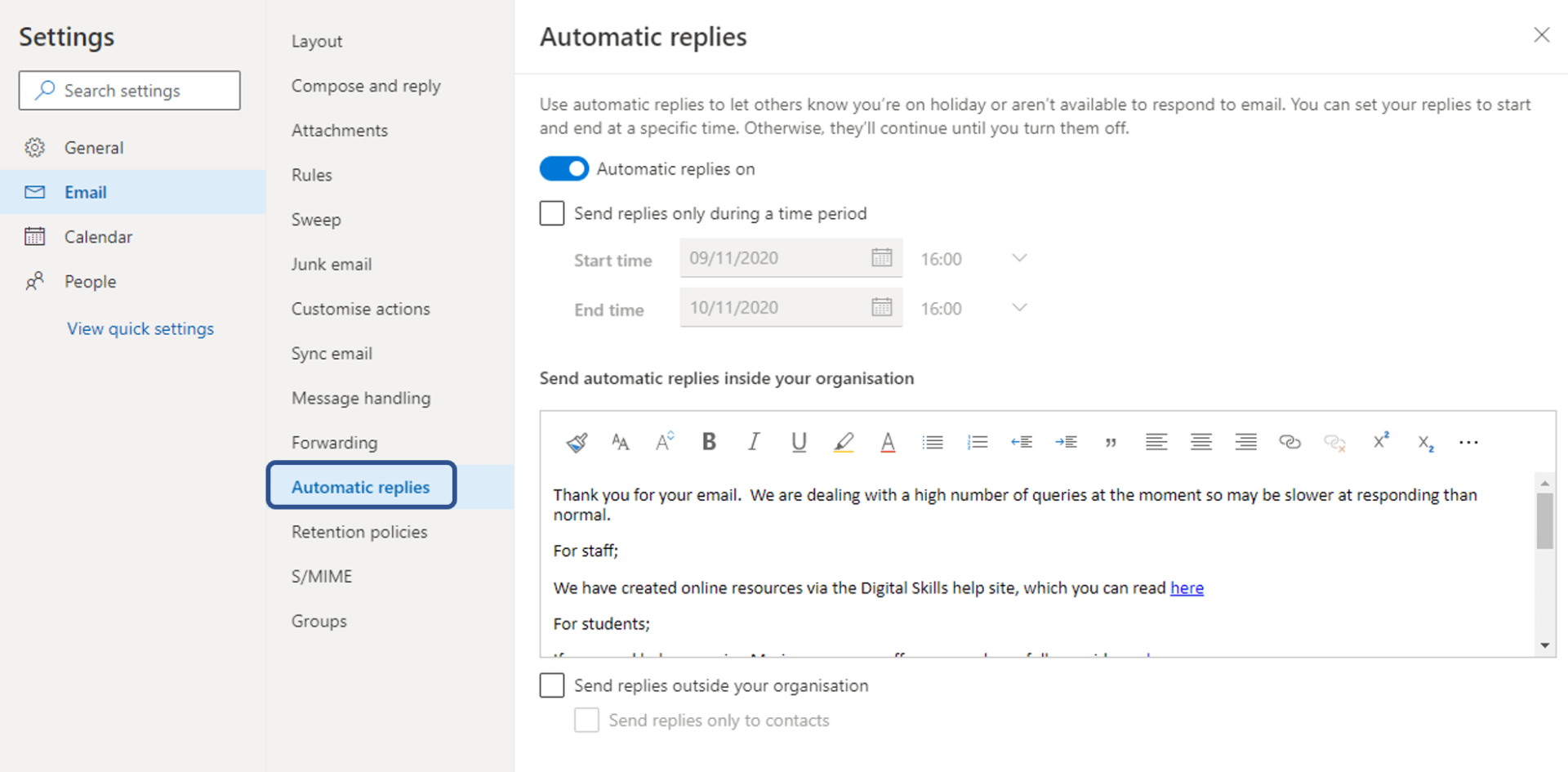 How to Set Automatic Replies in Outlook 365 Web Version - Digital Skills Help