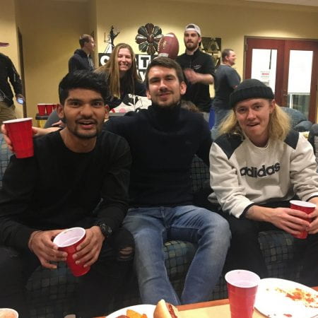 Image showing the SU president at a superbowl party