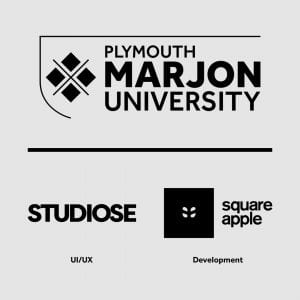 logos of marjon, studiose and square apple