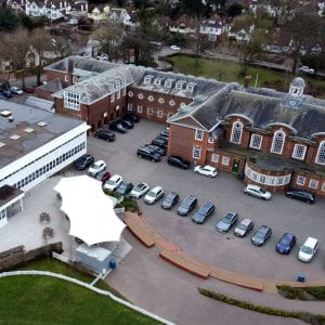 An aerial shot of a British school