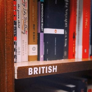 A bookshelf labelled 'British'