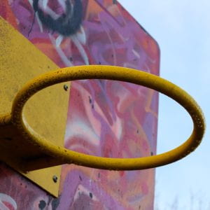 A yellow basketball hoop